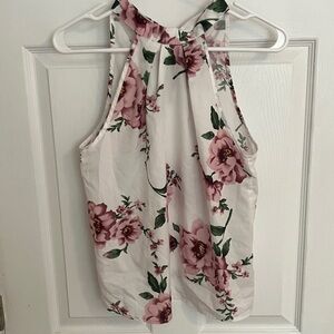 SHEIN White and Pink Floral Tank Top